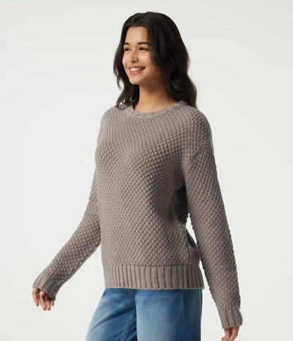 Round Neck Dropped Shoulder Long Sleeve Work Sweater