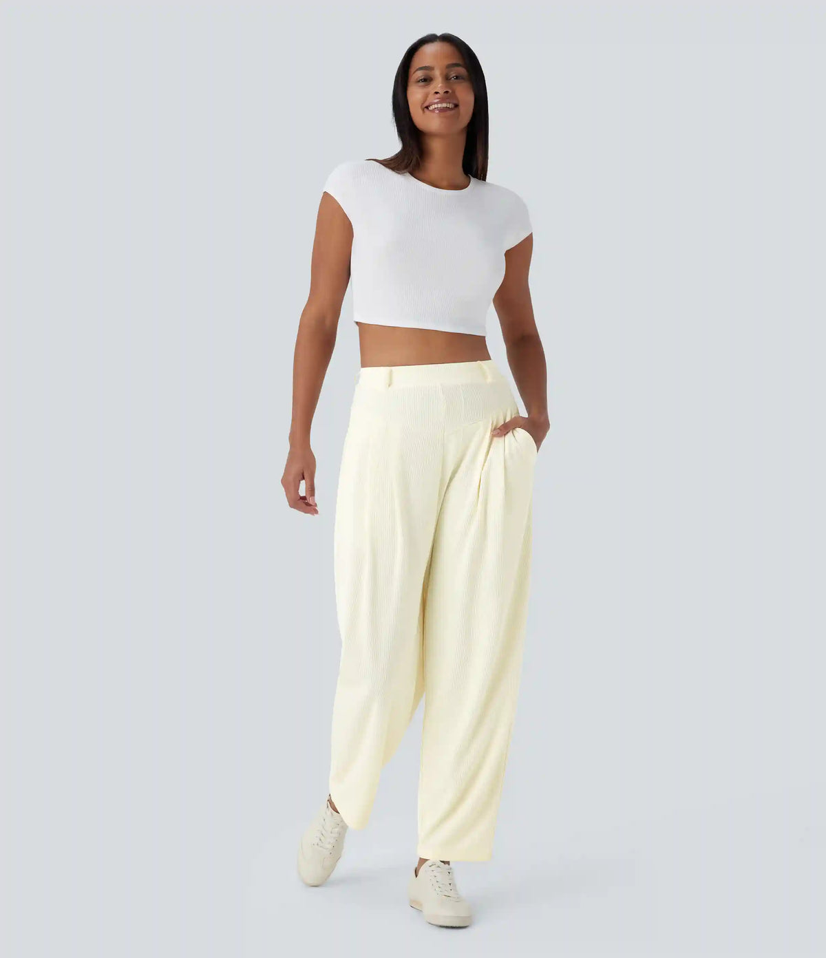 Halara Flex™ Ribbed High Waisted Pocket Barrel Leg Work Pants