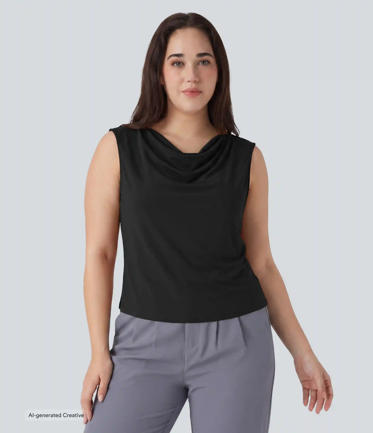 Plus Size Cowl Neck Sleeveless Work Blouse