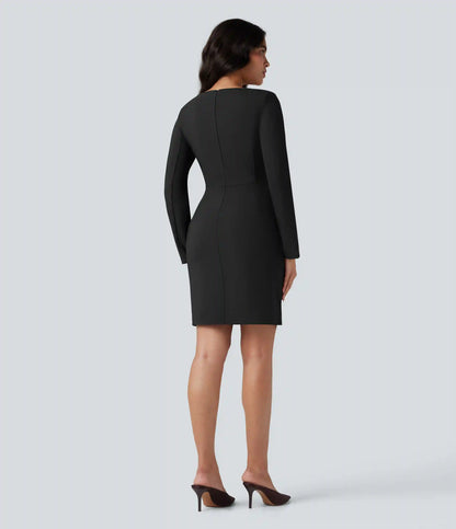 Square Neck Long Sleeve Mini Bodycon Work Dress