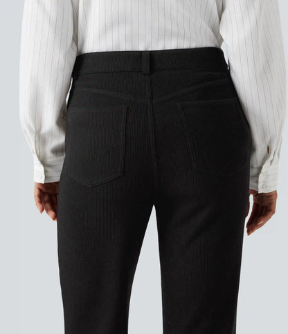 Ribbed High Waisted Casual Bootcut Pants with Pockets