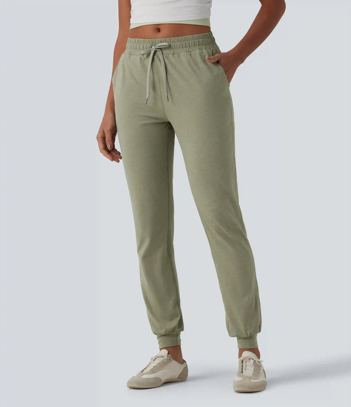 Mid Rise Drawstring Tapered Casual Joggers with Pockets