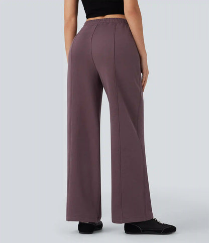 High Waisted Drawstring Straight Leg Fleece Casual Cotton Pants with Pockets