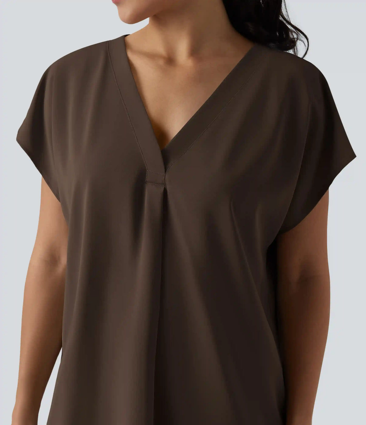 Wrinkle Recovery V-neck Short Sleeve Oversized Work Blouse