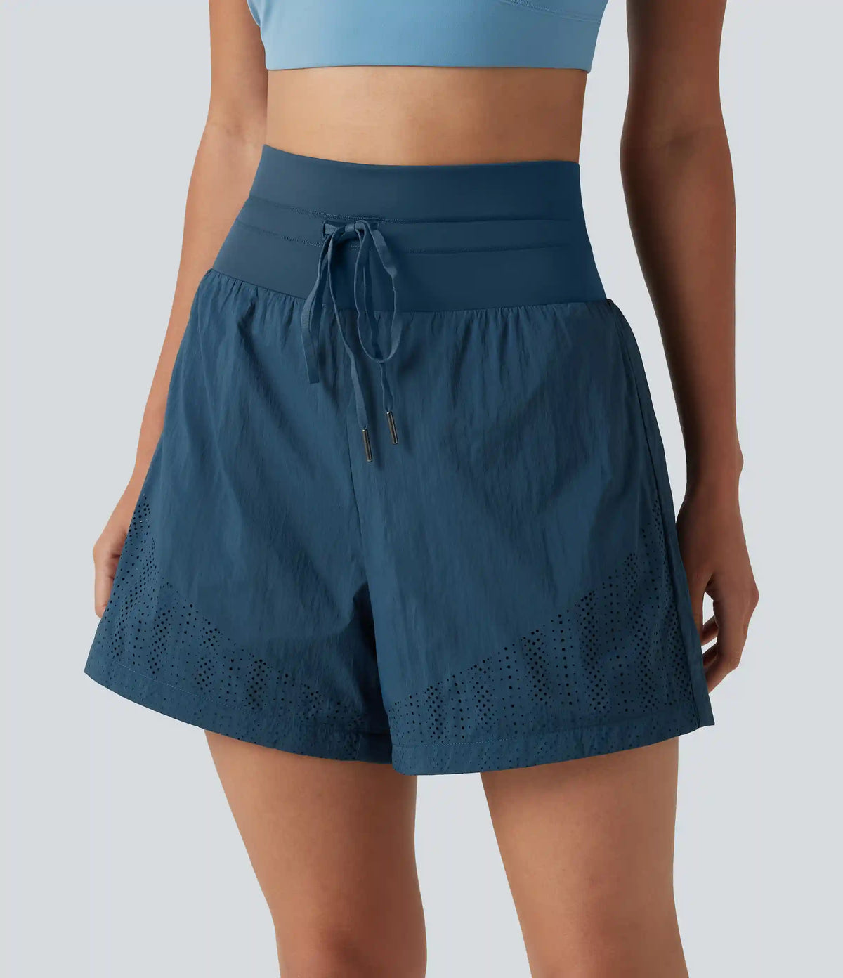 High Waisted Drawstring Eyelet Running Shorts 5'' with Pocket
