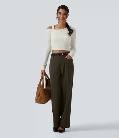 High Waisted Straight Leg Work Pants with Pockets
