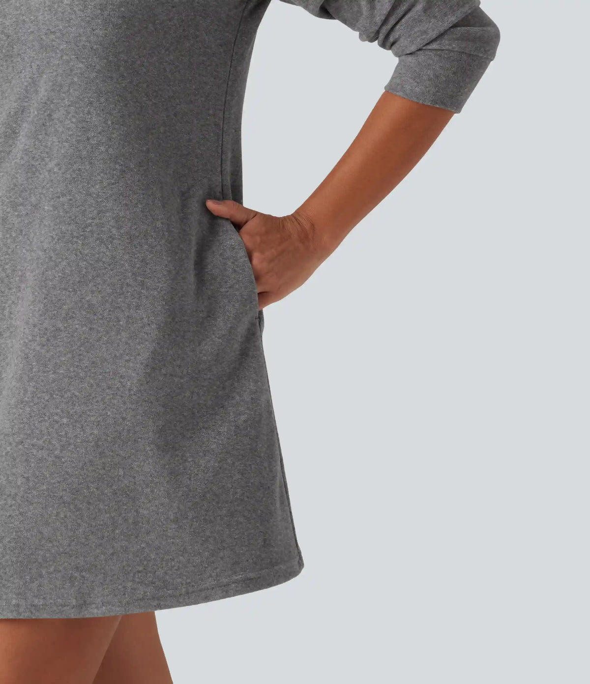 Round Neck Long Sleeve Mini Work Dress with Pockets