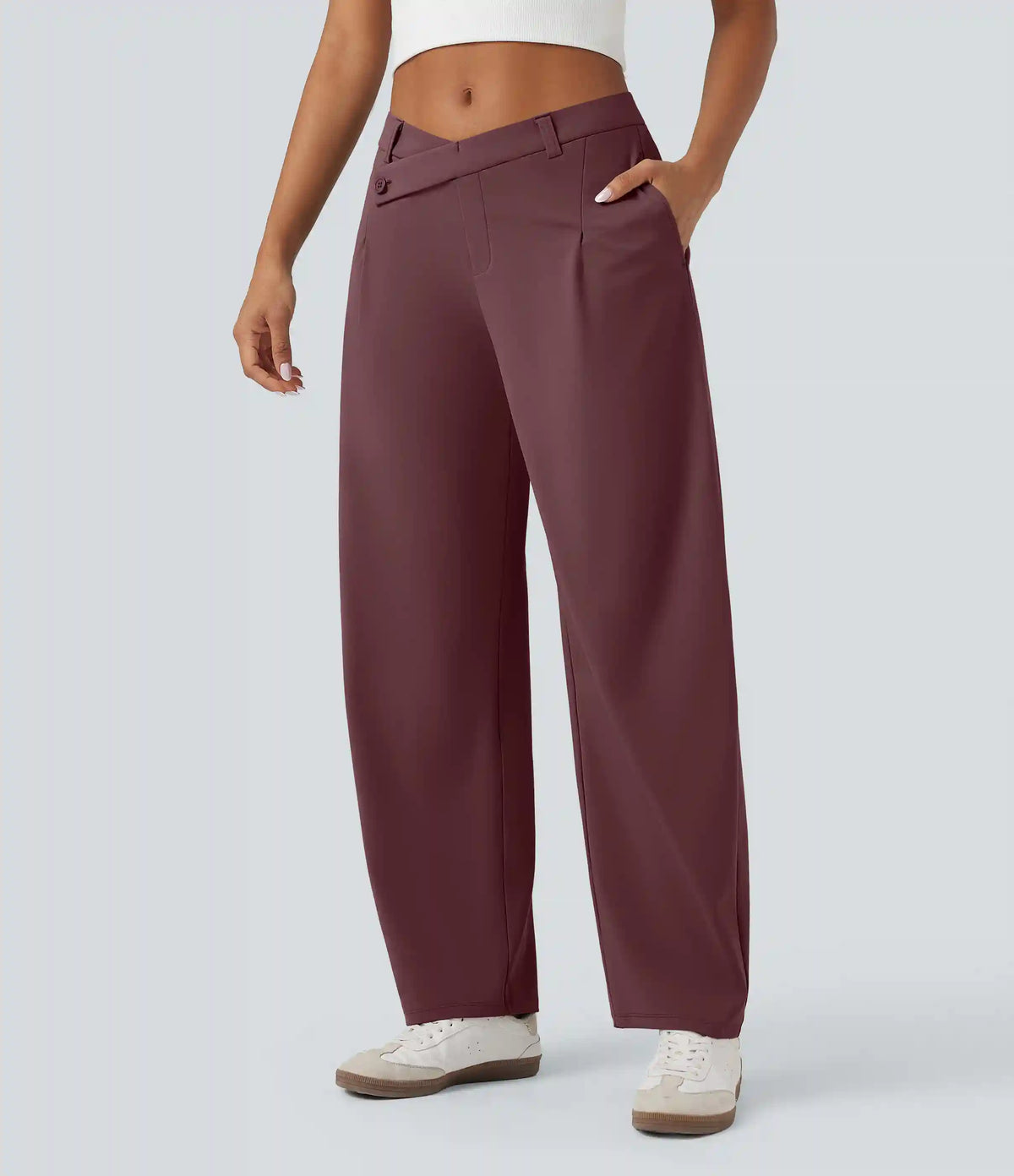 Halara Flex™ DayStretch Asymmetric Mid Rise Barrel Leg Work Pants with Pockets
