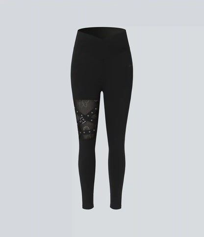 Halara X Smiley® Halara UltraSculpt™ High Waisted Crossover Contrast Mesh Decorative Buckle Yoga Leggings