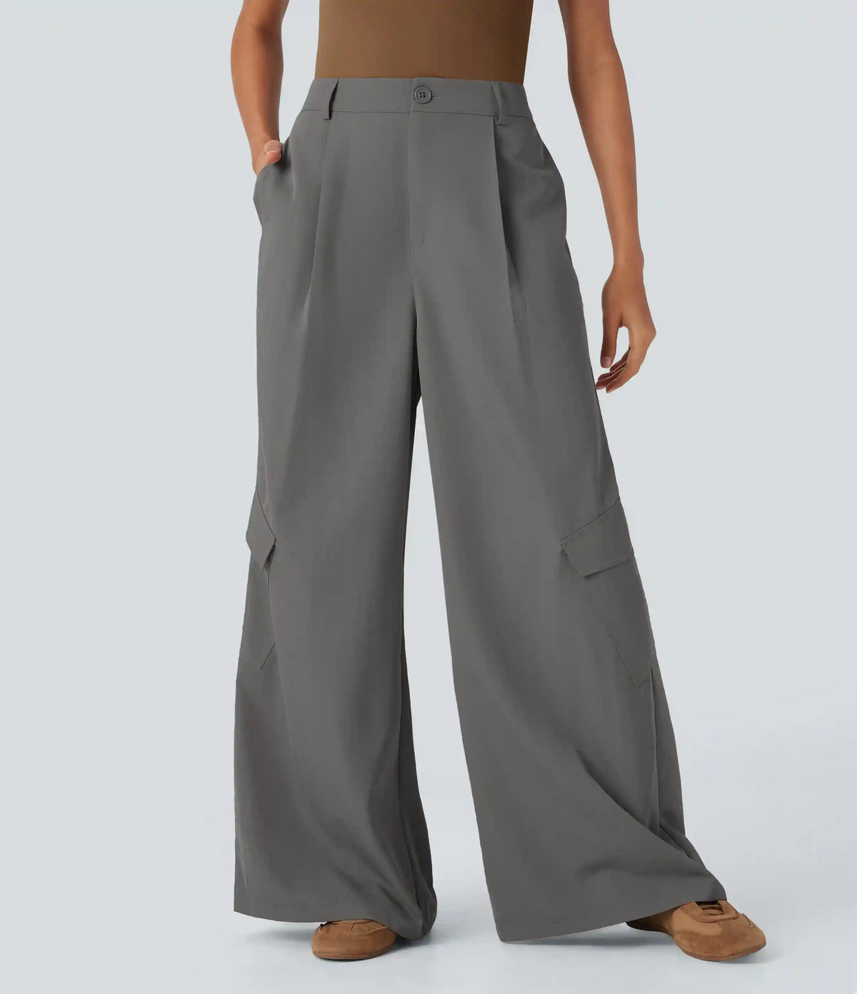 High Waisted Wide Leg Casual Cargo Pants with Pockets