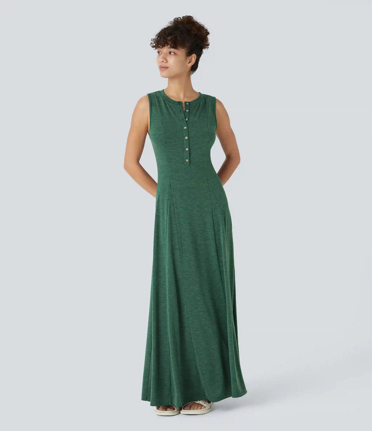 Round Neck Sleeveless Flare Maxi Casual Dress