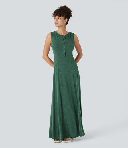 Round Neck Sleeveless Flare Maxi Casual Dress