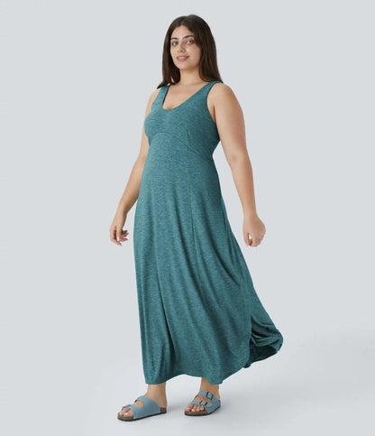 U Neck Flowy Maxi Casual Plus Size Tank Dress