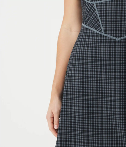 Halara UltraSculpt™ Check Plaid Print Square Neck Corset 2-in-1 Built-in Bra Mini Casual Dress with Pockets-Easy Peezy
