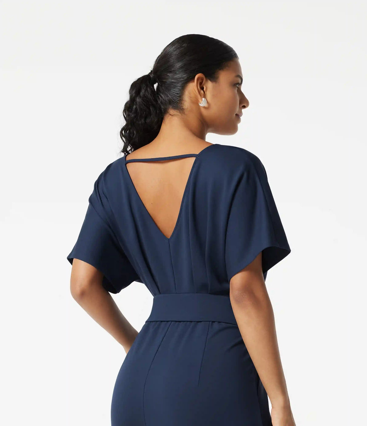 V Neck Short Sleeve Ruched Wide Leg Casual Jumpsuit with Pockets -Easy Peezy Edition