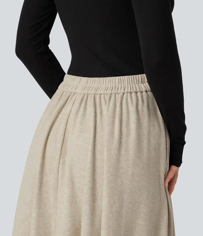 High Waisted A-Line Midi Work Skirt with Pockets