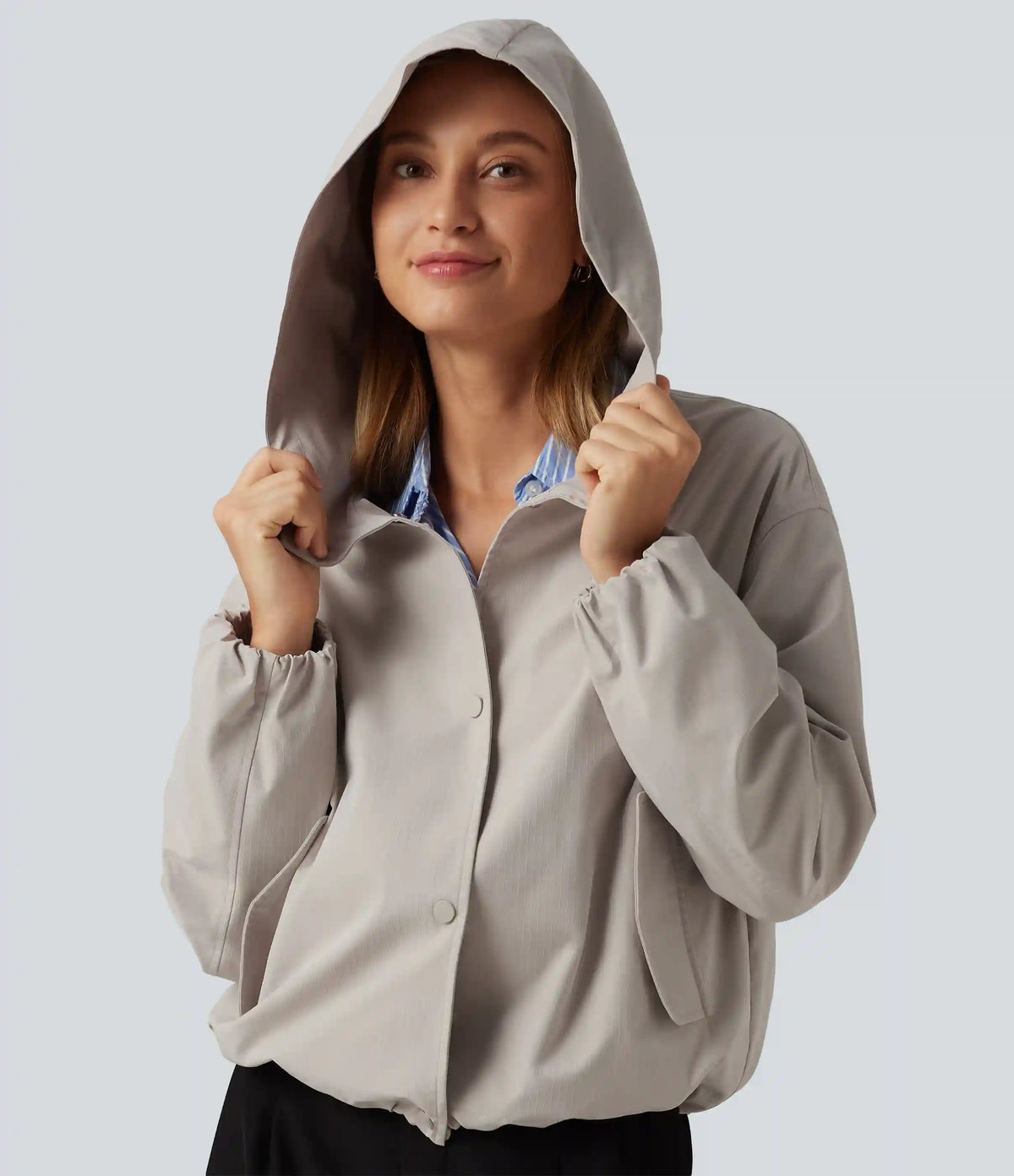 Hooded Long Sleeve Casual Jacket with Pockets