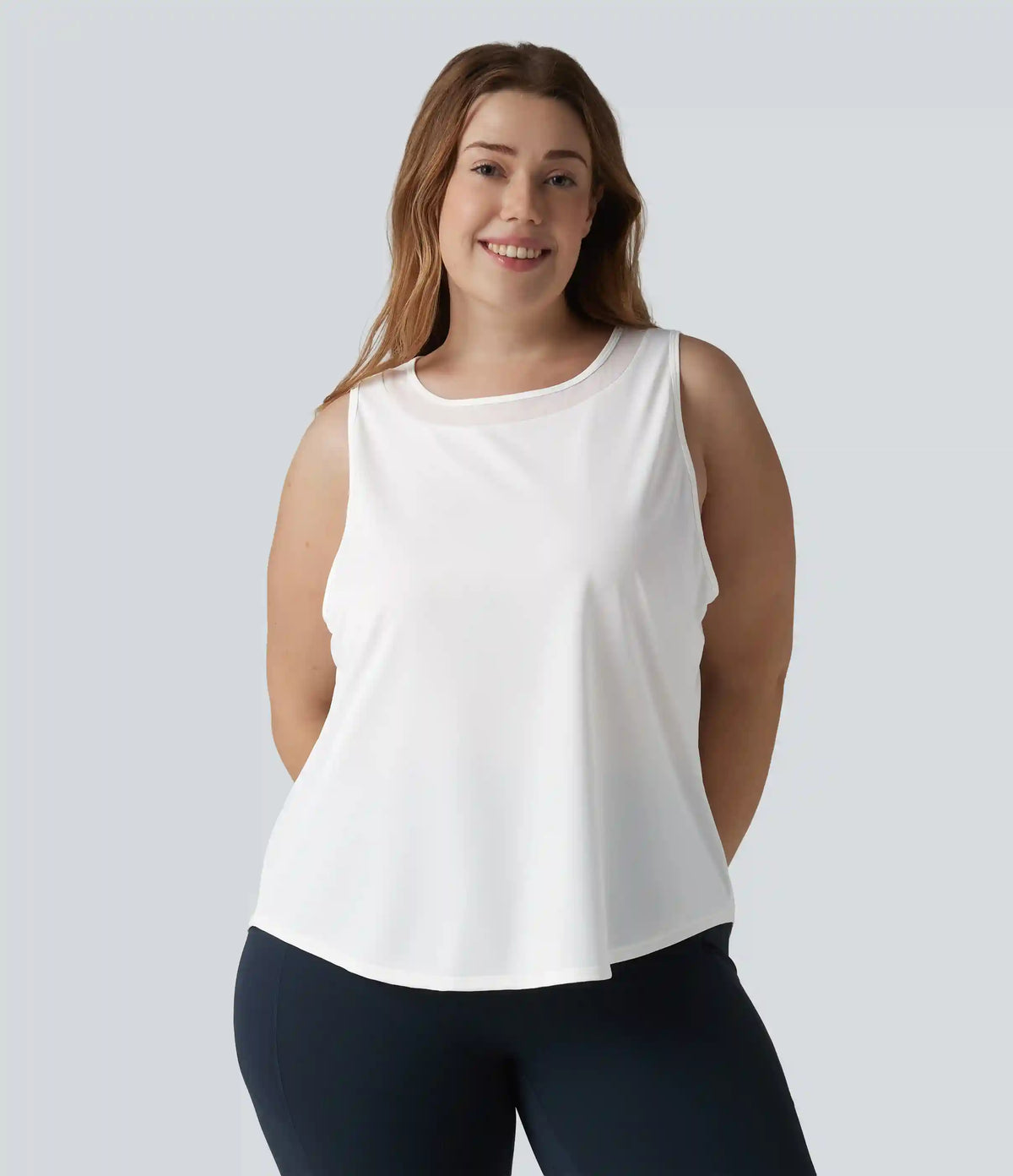 Plus Size Contrast Mesh Curved Hem Running Tank Top
