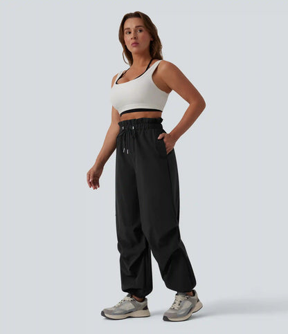 High Waisted Drawstring Parachute Workout Joggers with Pockets