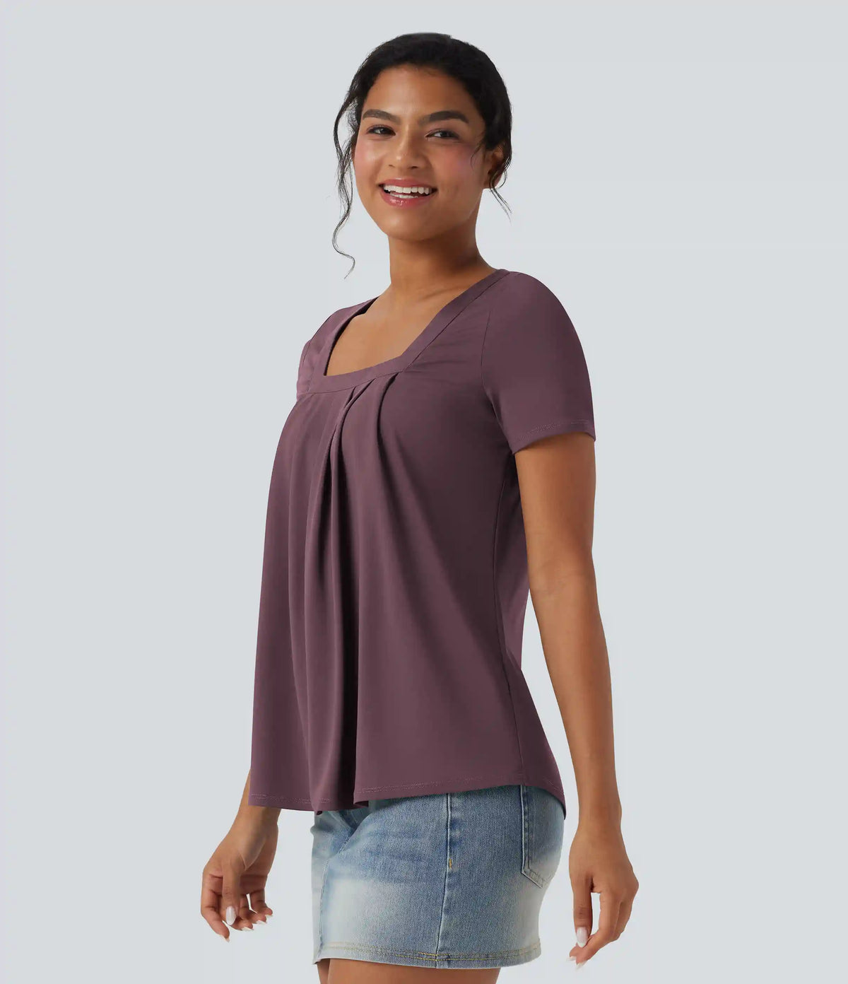 Square Neck Short Sleeve Casual Blouse