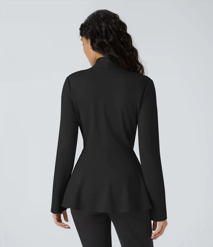 V Neck Single Front Work Peplum Jacket