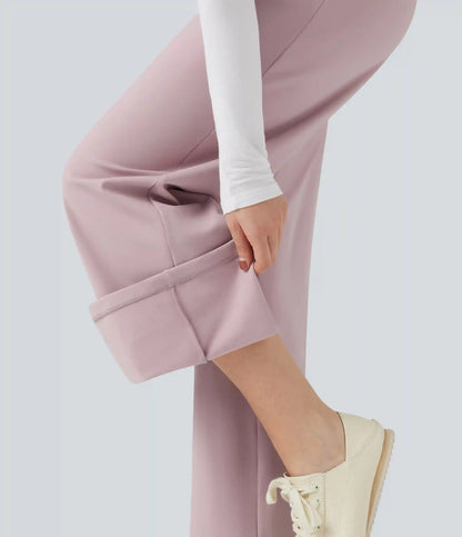 High Waisted Straight Leg Fleece Casual Pants with Pockets