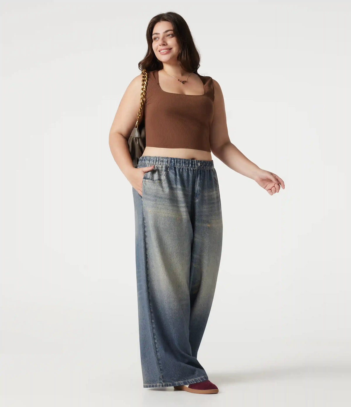 Plus Size Mid Rise Denim Print French Terry Casual Sweatpants Jeans with Pockets