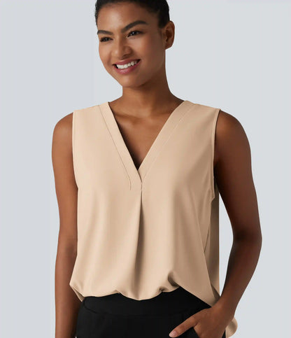 Wrinkle Recovery V Neck Sleeveless Oversized Work Blouse