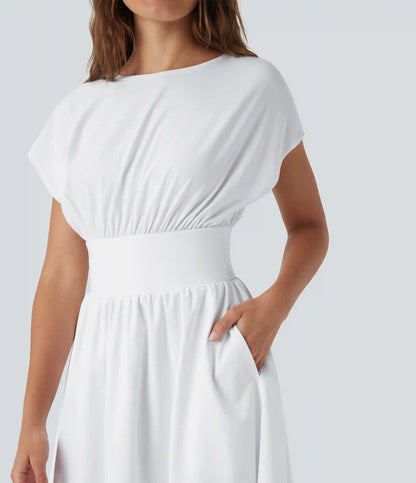 Breezeful™ Batwing Short Sleeve Flowy Quick Dry Mini Work Dress with Pockets