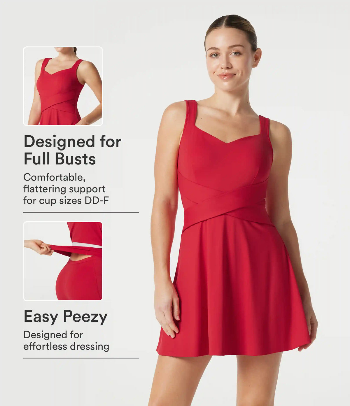 SoftlyZero™ Airy Built-in Bra 2-in-1 InstantCool Mini Tennis Active Dress with Pockets DD-F Cups-Easy Peezy Edition