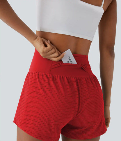 Super High Waisted Tummy Control Perforated 2-in-1 Yoga Shorts