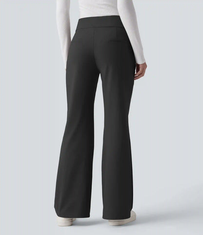 Mid Rise Fleece Work Flare Pants with Zip Pockets