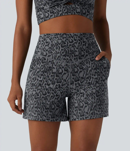Halara UltraSculpt™ Leopard Print High Waisted Tummy Control Straight Leg Yoga Shorts 5'' with Pockets