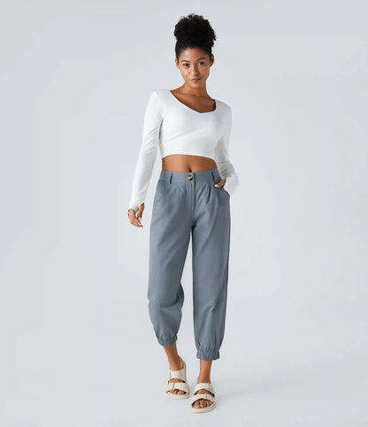 Mid Rise Casual Joggers with Pockets