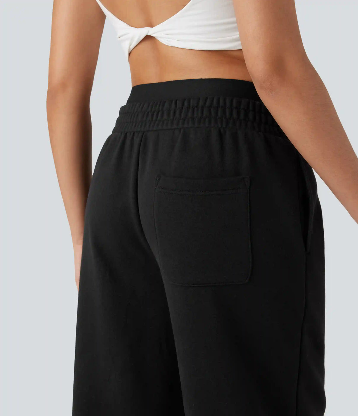 Double Waistband High Waisted Tummy Control Color Block Fleece Casual Wide Leg Pants with Pockets