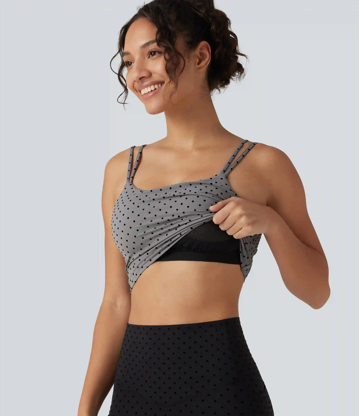 Halara UltraSculpt™ Light Support Backless Built-in Bra Flocked Polka Dot Yoga Sports Bra