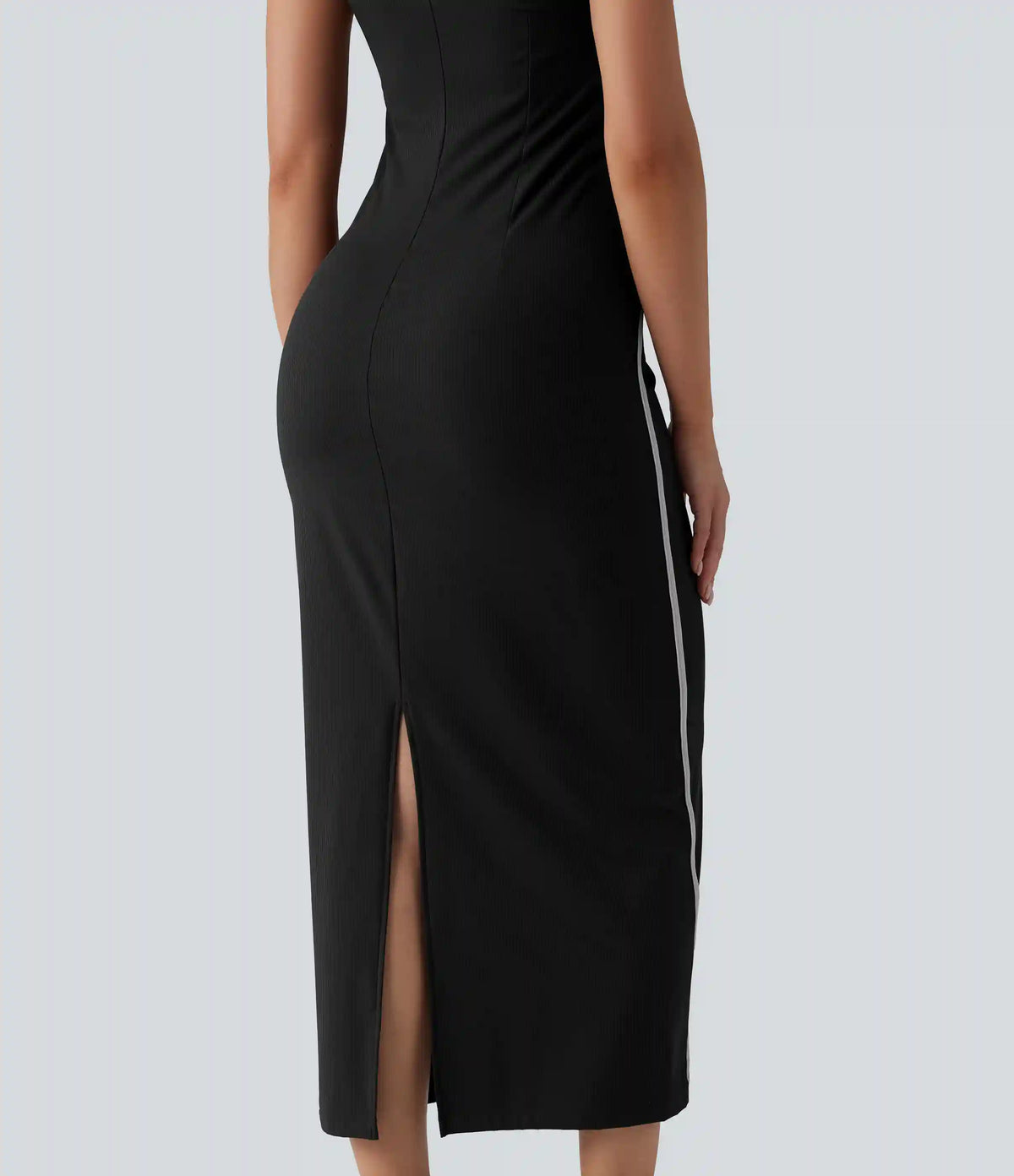 Ribbed Sweetheart Neck Non-Removable Pad Color Block Midi Casual Slip Dress