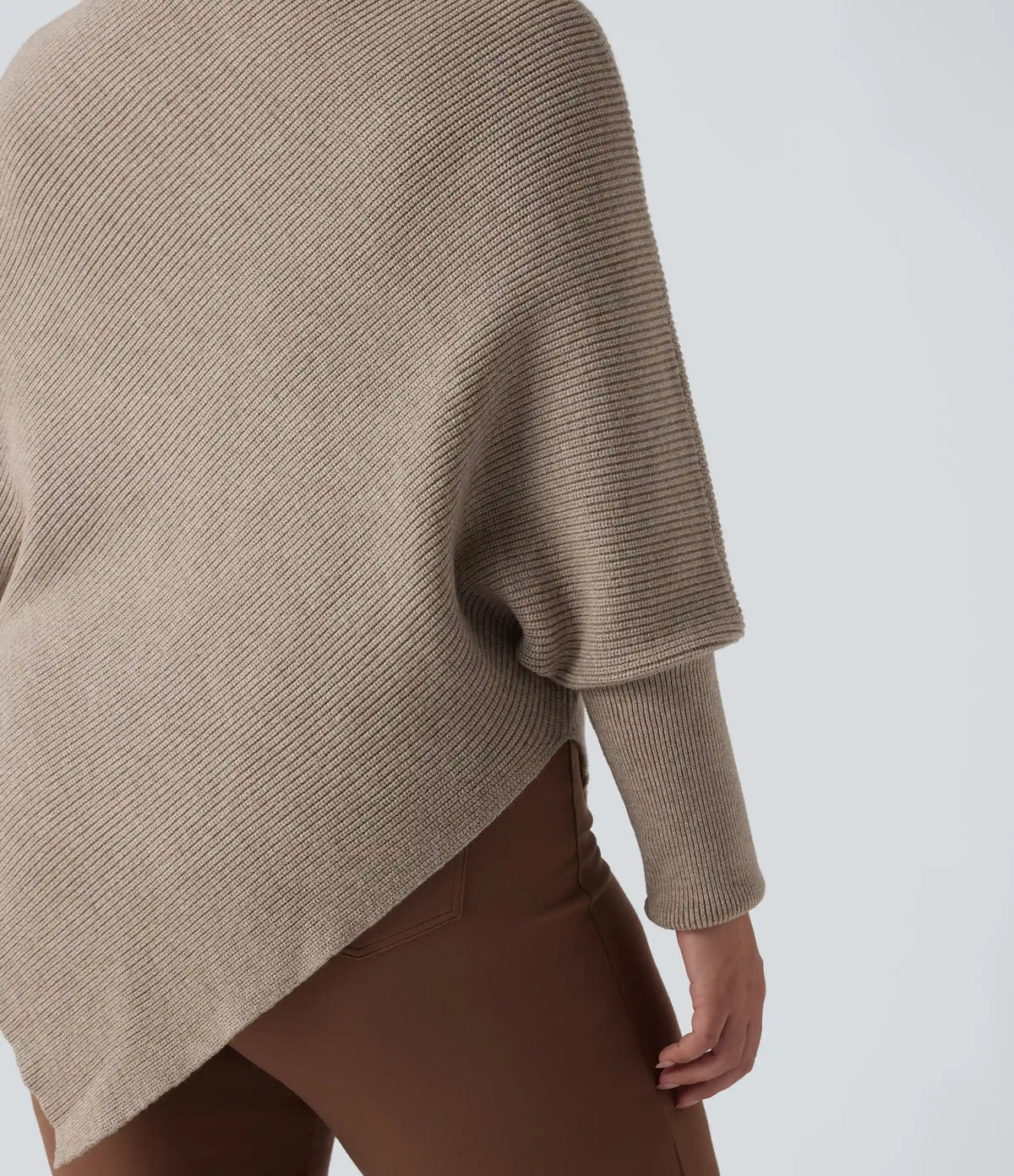 High Neck Long Sleeve Asymmetric Hem Work Plus Size Sweater