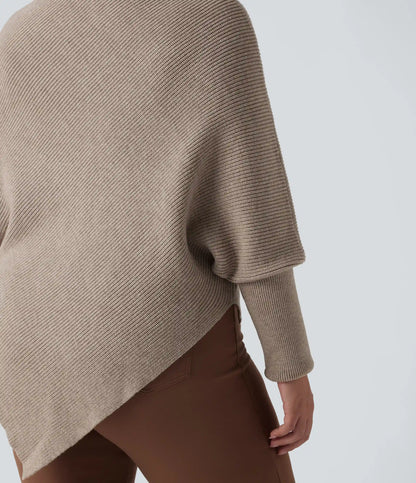 High Neck Long Sleeve Asymmetric Hem Work Plus Size Sweater