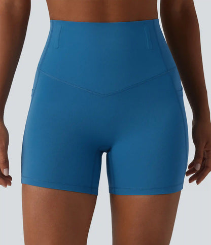 Halara UltraSculpt™ High Waisted Anti-Roll Tummy Control Shaping Workout Biker Shorts 5'' with Pockets