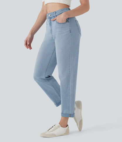 Halara Flex™ Mid Rise Straight Leg Washed Casual Jeans with Pockets