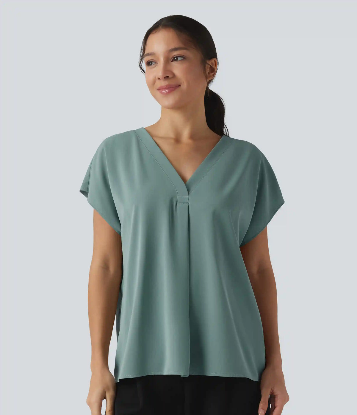 Wrinkle Recovery V-neck Short Sleeve Oversized Work Blouse