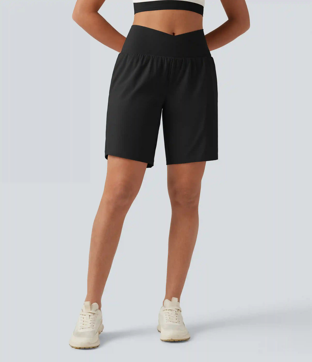 SoftlyZero™ Airy Crossover High Waisted 2-in-1 InstantCool Yoga Shorts 9'' with Pockets