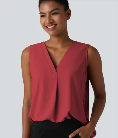 Wrinkle Recovery V Neck Sleeveless Oversized Work Blouse