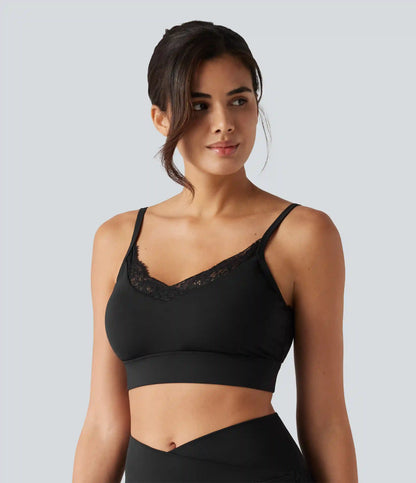 SoftlyZero™ Airy Light Support Sweetheart Neck Contrast Lace Built-in Bra InstantCool Workout Sports Bra-UPF50+