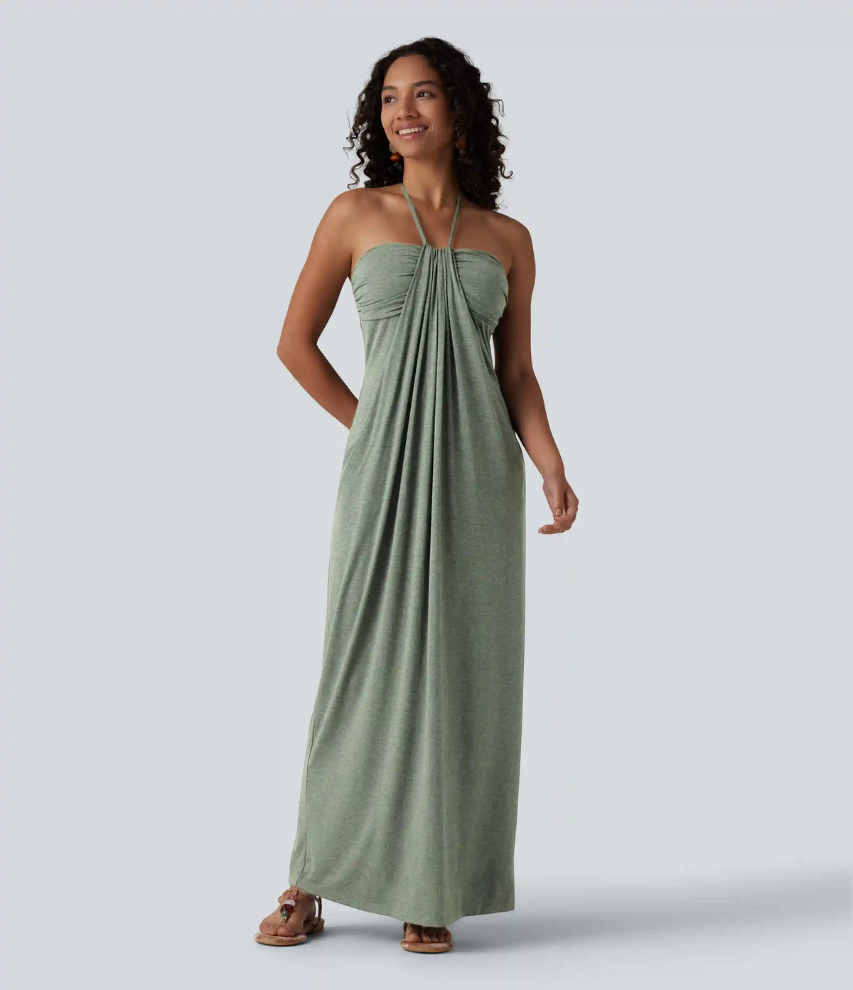 Halter Tie Back Built-in Bra Maxi Dress with Pockets