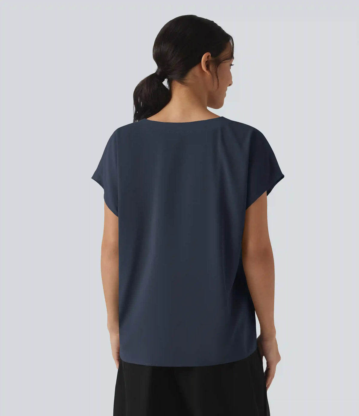 Wrinkle Recovery V-neck Short Sleeve Oversized Work Blouse