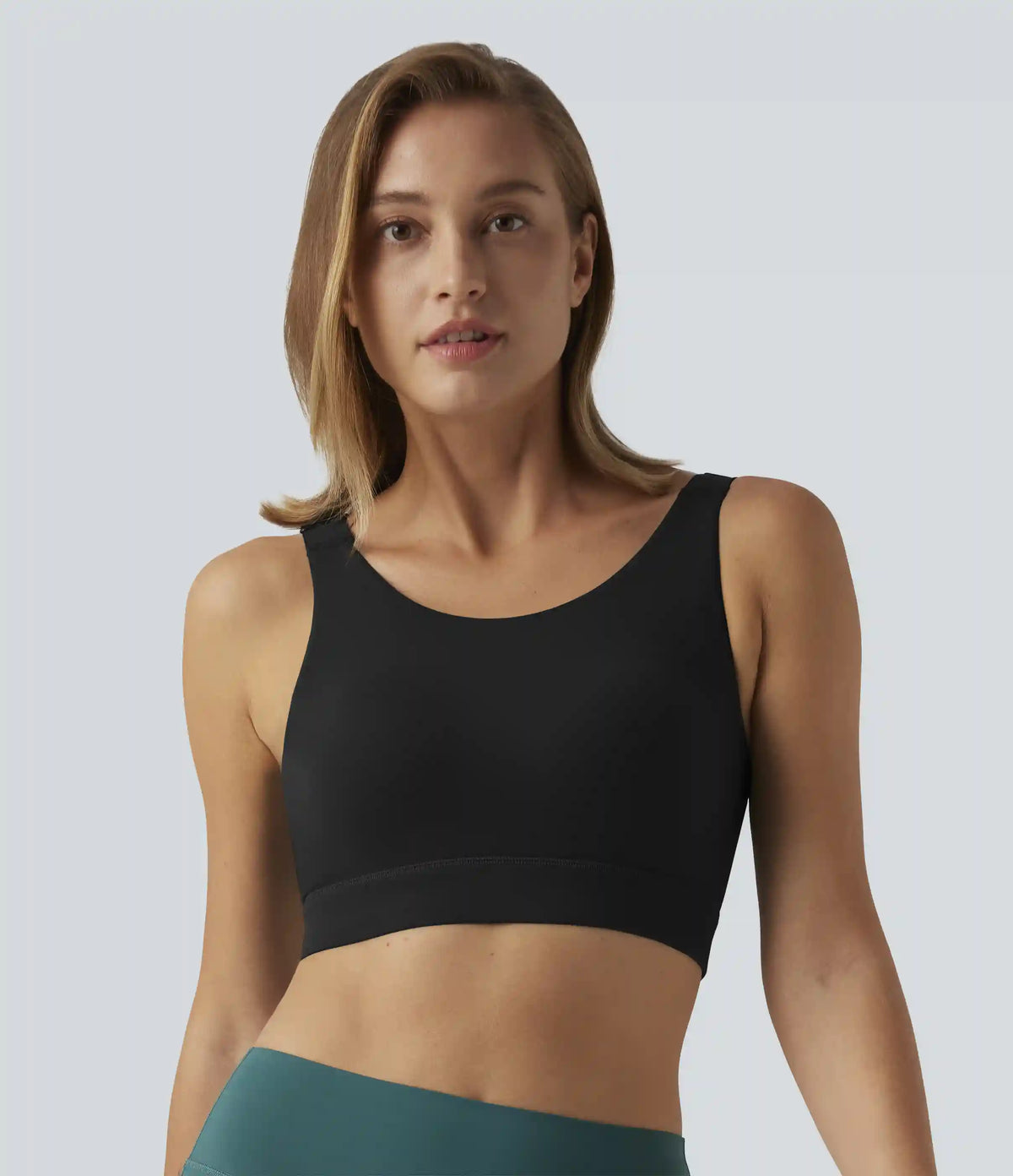 Halara UltraSculpt™ Medium Support Round Neck Contrast Mesh Running Sports Bra with Built-in Bra
