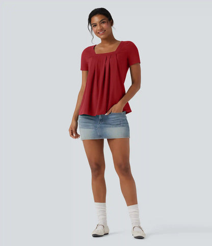 Square Neck Short Sleeve Casual Blouse