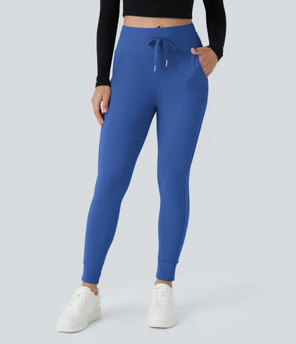 SoftlyZero™ Plush High Waisted Drawstring Pocket Plain Full Length Joggers